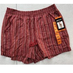 NWT Briggs RED Stripe Woman's Linen/Rayon 4-pocket Pull-on SHORTS ~ Size XXL